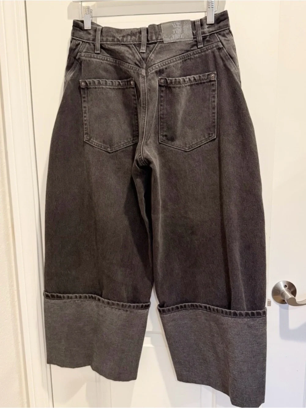 Free People Black Olsen Cuffed Barrel Jeans